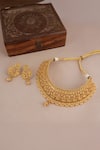 Shop_Smars Jewelry_Gold Plated Maa Laksmi Intricate Carved Antique Choker Set _at_Aza_Fashions