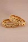 Smars Jewelry_Gold Plated Stones, Beads Antique Floral Carved Pair Of Bangles _Online_at_Aza_Fashions