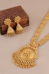 Shop_Smars Jewelry_Gold Plated Antique Carved Pendant Necklace And Jhumkas Set _Online_at_Aza_Fashions