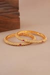 Smars Jewelry_Gold Plated Stones, Gemstones, Rhinestones Antique Ruby Studded Pair Of Bangles _Online_at_Aza_Fashions