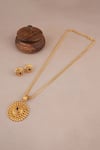 Shop_Smars Jewelry_Gold Plated Stones Antique Round Carved Pendant Necklace Set _at_Aza_Fashions