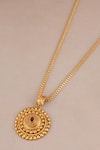 Shop_Smars Jewelry_Gold Plated Stones Antique Round Carved Pendant Necklace Set _Online_at_Aza_Fashions