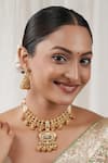 Buy_Smars Jewelry_Gold Plated Pearls, Stones Rajwadi Antique Carved Kundan Pendant Necklace Set _at_Aza_Fashions