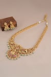 Shop_Smars Jewelry_Gold Plated Stones, Pearls Maa Lakshmi Carved Antique Temple Necklace Set _at_Aza_Fashions