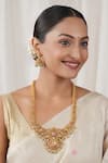 Buy_Smars Jewelry_Gold Plated Stones, Pearls Maa Lakshmi Carved Antique Temple Necklace Set _at_Aza_Fashions