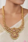 Shop_Smars Jewelry_Gold Plated Stones, Pearls Maa Lakshmi Carved Antique Temple Necklace Set _Online_at_Aza_Fashions