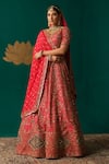 Buy_Niloufer By Aasif Ally_Red Silk, Tissue Beads, Embroidery, Zardozi And Handwork Bridal Lehenga Set _at_Aza_Fashions