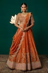 Shop Niloufer By Aasif Ally Orange Tissue, Shantoon Beads, Sequins, Zari, Zardozi And Handwork Lehenga Set at Aza Fashions Shop_Niloufer By Aasif Ally_Orange Tissue, Shantoon Beads, Sequins, Zari, Zardozi And Handwork Lehenga Set _at_Aza_Fashions