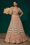 Buy_Niloufer By Aasif Ally_Gold Tissue Sequins, Metallic Thread, Embroidery, Hand Work Cape And Lehenga Set _at_Aza_Fashions