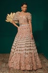 Niloufer By Aasif Ally_Gold Tissue Sequins, Metallic Thread, Embroidery, Hand Work Cape And Lehenga Set _Online