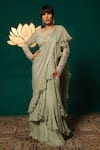Buy_Niloufer By Aasif Ally_Green Chinon Sequins, Beads Round Pre-draped Ruffle Saree With Pearl Work Blouse _at_Aza_Fashions