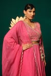 Buy_Niloufer By Aasif Ally_Pink Chinon, Tissue Sequins, Stones, Gota Patti Hand Work Blouse Lehenga Set _Online_at_Aza_Fashions