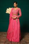 Buy_Niloufer By Aasif Ally_Pink Chinon, Tissue Sequins, Stones, Gota Patti Hand Work Blouse Lehenga Set _at_Aza_Fashions