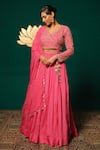 Niloufer By Aasif Ally_Pink Chinon, Tissue Sequins, Stones, Gota Patti Hand Work Blouse Lehenga Set _at_Aza_Fashions