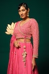 Buy_Niloufer By Aasif Ally_Pink Chinon, Tissue Sequins, Stones, Gota Patti Hand Work Blouse Lehenga Set 