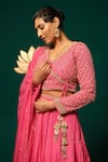 Shop_Niloufer By Aasif Ally_Pink Chinon, Tissue Sequins, Stones, Gota Patti Hand Work Blouse Lehenga Set 