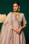 Shop_Niloufer By Aasif Ally_Purple Tissue Zari, Mirrors, Sequins Keyhole Embroidered Anarkali With Dupatta 
