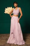Buy_Niloufer By Aasif Ally_Lavender Chinon Sequins, Embroidery, Beads Layered Lehenga And Hand Work Top Set _at_Aza_Fashions