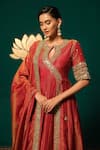 Buy_Niloufer By Aasif Ally_Red Tissue Zari, Mirrors, Embroidery Round Neck, Shimmer Anarkali With Dupatta 