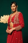 Buy_Niloufer By Aasif Ally_Red Crepe Stones, Sequins V-neck Embroidered Long Cape And Skirt Set _Online_at_Aza_Fashions