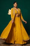 Buy Niloufer By Aasif Ally Yellow Crepe Sequins, Stones, Embroidery V-neck Long Cape And Skirt Set at Aza Fashions Buy_Niloufer By Aasif Ally_Yellow Crepe Sequins, Stones, Embroidery V-neck Long Cape And Skirt Set _at_Aza_Fashions