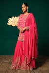 Niloufer By Aasif Ally Pink Chinon, Tissue Sequins, Stones, Intricate Embroidered Kurta Sharara Set Online at Aza Fashions Niloufer By Aasif Ally_Pink Chinon, Tissue Sequins, Stones, Intricate Embroidered Kurta Sharara Set _Online_at_Aza_Fashions