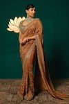 Buy_Niloufer By Aasif Ally_Brown Tissue Sequins, Embroidery, Stones, Zari, Beads Shimmer Saree With Blouse _at_Aza_Fashions