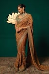 Buy_Niloufer By Aasif Ally_Brown Tissue Sequins, Embroidery, Stones, Zari, Beads Shimmer Saree With Blouse _Online_at_Aza_Fashions