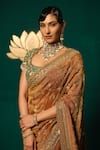 Niloufer By Aasif Ally_Brown Tissue Sequins, Embroidery, Stones, Zari, Beads Shimmer Saree With Blouse _at_Aza_Fashions