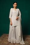 Niloufer By Aasif Ally_Silver Tissue Sequins, Embroidery, Beads Keyhole Floral Butti Kurta Sharara Set _at_Aza_Fashions