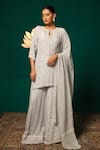Niloufer By Aasif Ally_Silver Tissue Sequins, Embroidery, Beads Keyhole Floral Butti Kurta Sharara Set _Online