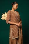 Niloufer By Aasif Ally_Brown Tissue Embroidery, Sequins, Stones, Antique Hand Work Kurta Sharara Set _Online_at_Aza_Fashions