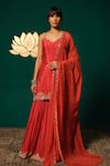Buy_Niloufer By Aasif Ally_Red Chinon Sequins, Beads V-neck Scattered Embroidered Kurta Sharara Set _at_Aza_Fashions