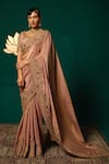 Buy_Niloufer By Aasif Ally_Rose Gold Tissue Zari, Sequins, Embroidery Antique Hand Work Saree With Blouse _at_Aza_Fashions