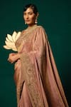 Niloufer By Aasif Ally_Rose Gold Tissue Zari, Sequins, Embroidery Antique Hand Work Saree With Blouse _Online_at_Aza_Fashions