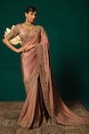Shop_Niloufer By Aasif Ally_Rose Gold Tissue Zari, Sequins, Embroidery Antique Hand Work Saree With Blouse _Online_at_Aza_Fashions