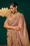 Shop_Niloufer By Aasif Ally_Rose Gold Tissue Zari, Sequins, Embroidery Antique Hand Work Saree With Blouse 