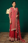 Buy_Niloufer By Aasif Ally_Red Chinon, Tissue Zari, Stones, Beads, Zardozi Straight Kurta Sharara Set _Online_at_Aza_Fashions