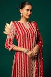 Niloufer By Aasif Ally_Red Chinon, Tissue Zari, Stones, Beads, Zardozi Straight Kurta Sharara Set _Online
