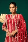 Shop_Niloufer By Aasif Ally_Red Chinon, Tissue Zari, Stones, Beads, Zardozi Straight Kurta Sharara Set _Online
