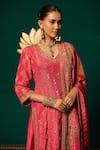 Niloufer By Aasif Ally Pink Tissue Sequins, Zari, Embroidery V-neck Floral Kurta Sharara Set at Aza Fashions Niloufer By Aasif Ally_Pink Tissue Sequins, Zari, Embroidery V-neck Floral Kurta Sharara Set _at_Aza_Fashions