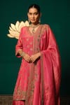 Buy Niloufer By Aasif Ally Pink Tissue Sequins, Zari, Embroidery V-neck Floral Kurta Sharara Set Buy_Niloufer By Aasif Ally_Pink Tissue Sequins, Zari, Embroidery V-neck Floral Kurta Sharara Set