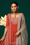 Niloufer By Aasif Ally_Red Chinon, Tissue, Organza Sequins, Beads, Embroidery Floral Kurta Sharara Set _Online_at_Aza_Fashions