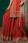 Buy_Niloufer By Aasif Ally_Red Chinon, Tissue, Organza Sequins, Beads, Embroidery Floral Kurta Sharara Set _Online_at_Aza_Fashions