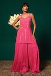 Buy Niloufer By Aasif Ally Pink Chinon Sequins, Beads Sweetheart Neck Cutdana Embroidered Kurta Sharara Set at Aza Fashions Buy_Niloufer By Aasif Ally_Pink Chinon Sequins, Beads Sweetheart Neck Cutdana Embroidered Kurta Sharara Set _at_Aza_Fashions