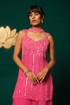 Shop Niloufer By Aasif Ally Pink Chinon Sequins, Beads Sweetheart Neck Cutdana Embroidered Kurta Sharara Set Shop_Niloufer By Aasif Ally_Pink Chinon Sequins, Beads Sweetheart Neck Cutdana Embroidered Kurta Sharara Set