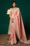 Niloufer By Aasif Ally_Pink Tissue Sequins, Zari, Beads Embroidered Saree Set With Contrast Dupatta _Online_at_Aza_Fashions