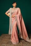 Buy_Niloufer By Aasif Ally_Pink Tissue Sequins, Zari, Beads Embroidered Saree Set With Contrast Dupatta _at_Aza_Fashions