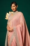 Shop_Niloufer By Aasif Ally_Pink Tissue Sequins, Zari, Beads Embroidered Saree Set With Contrast Dupatta _Online_at_Aza_Fashions