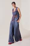 Needleten_Blue Tencel, Denim Pleated Trouser _Online_at_Aza_Fashions